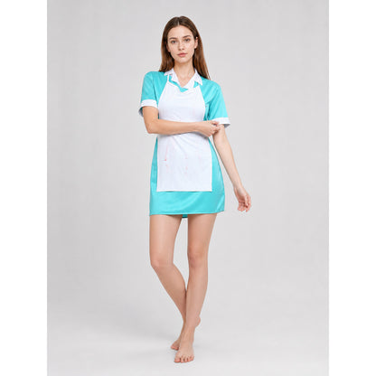 Nurse Costume with Apron and Cap on-model front view