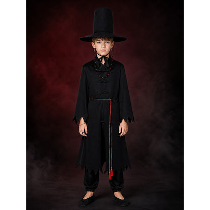 Black Magic Fantasy Role-Play Costume Set with Pointed Hat and Accessories main product view