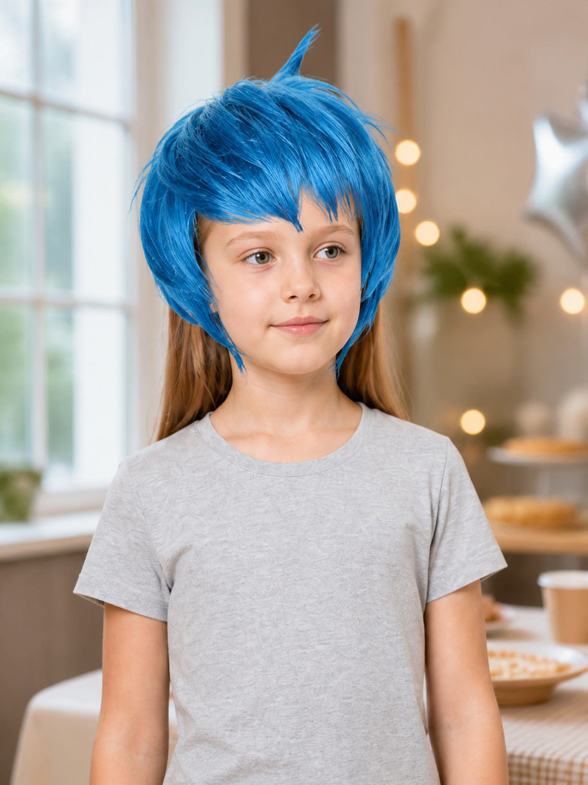 Blue Short Cosplay Wig, Voluminous, with Bangs lifestyle view