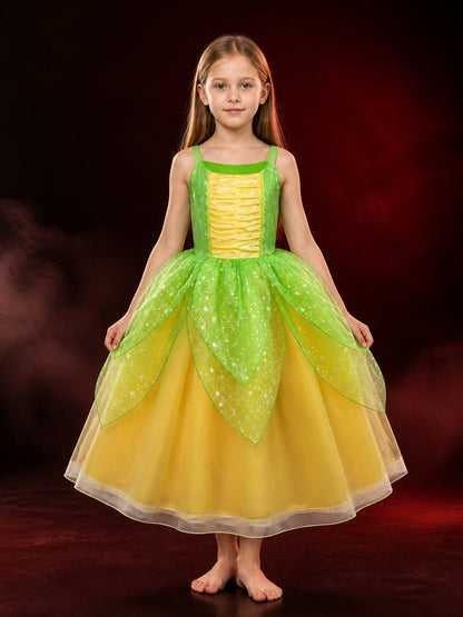 Girls Princess Dress Costume, Sparkly Star Print Tulle Ball Gown for Halloween