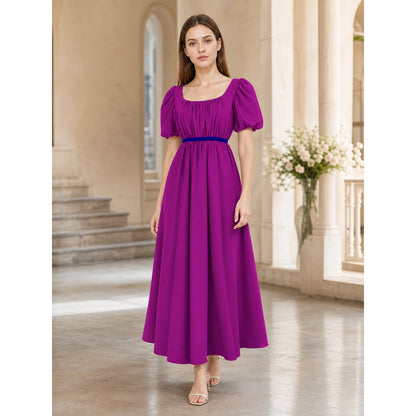 Long Fitted Dress with Puff Sleeves lifestyle