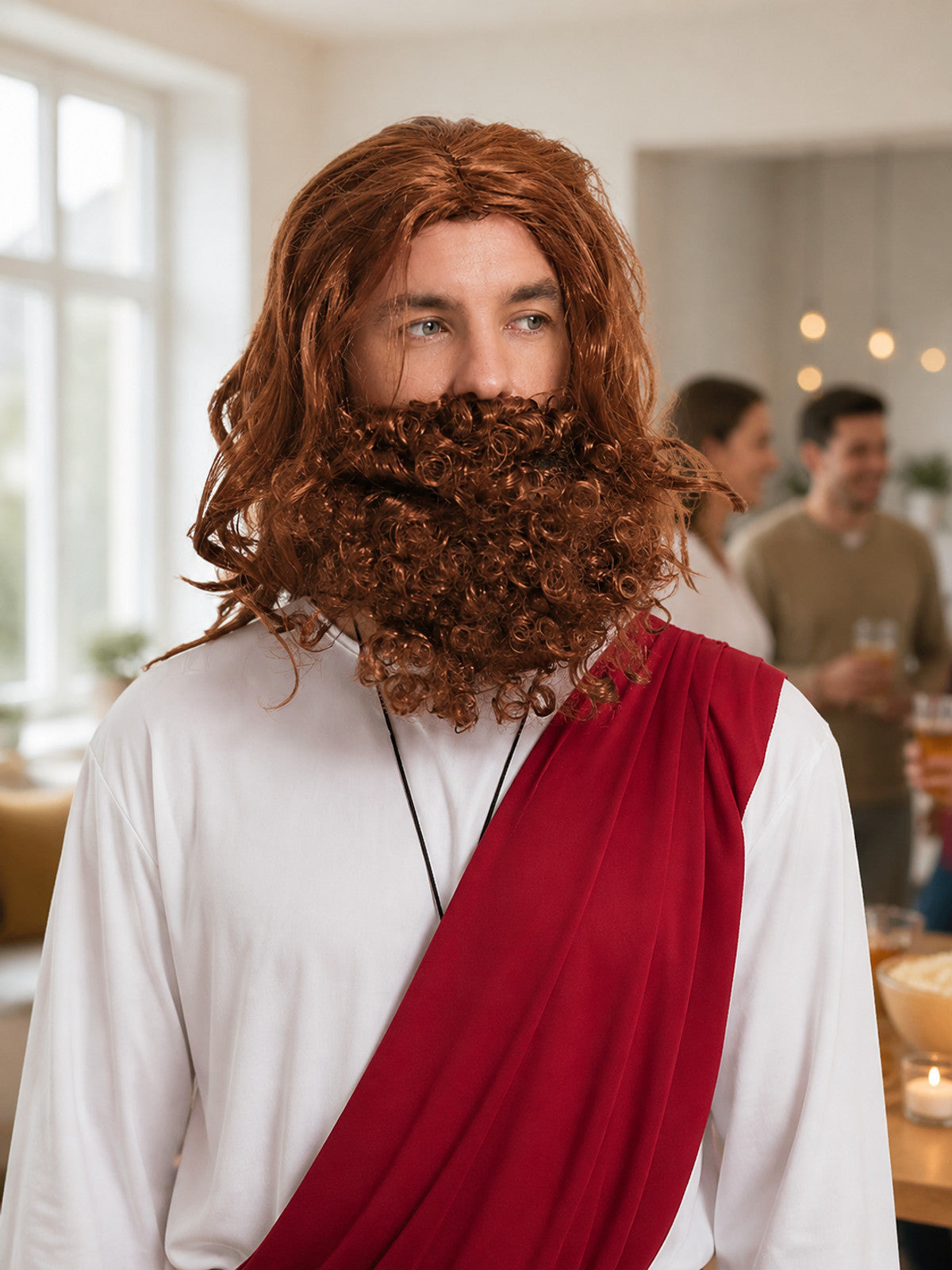 Brown Carnival Wig with Long Hair and Beard lifestyle view