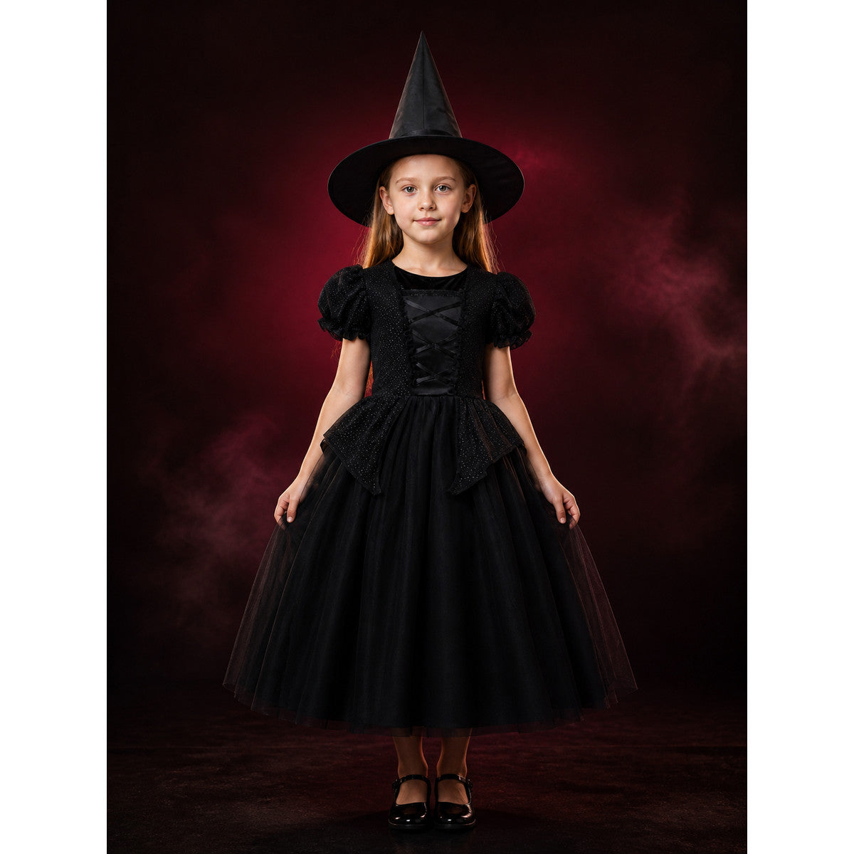 Kids Black Witch Dress with Hat Halloween Costume Set for Girls lifestyle