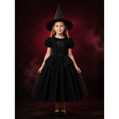 Kids Black Witch Dress with Hat Halloween Costume Set for Girls lifestyle