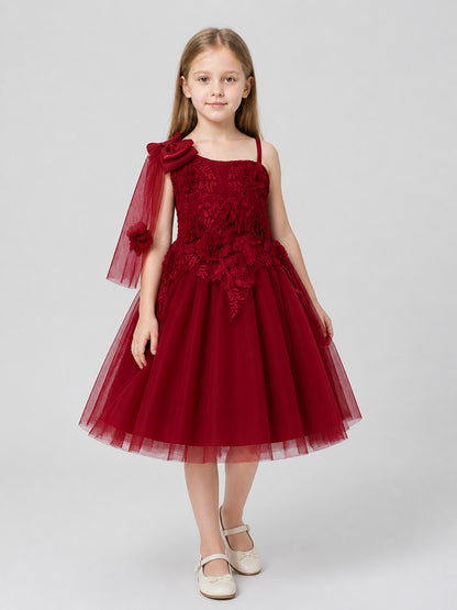 Full-Skirt Dress with Lace Bodice and Roses, Burgundy Costume Dresses detail