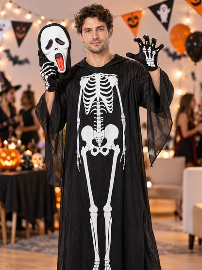 Skeleton Halloween Costume with Mask and Gloves