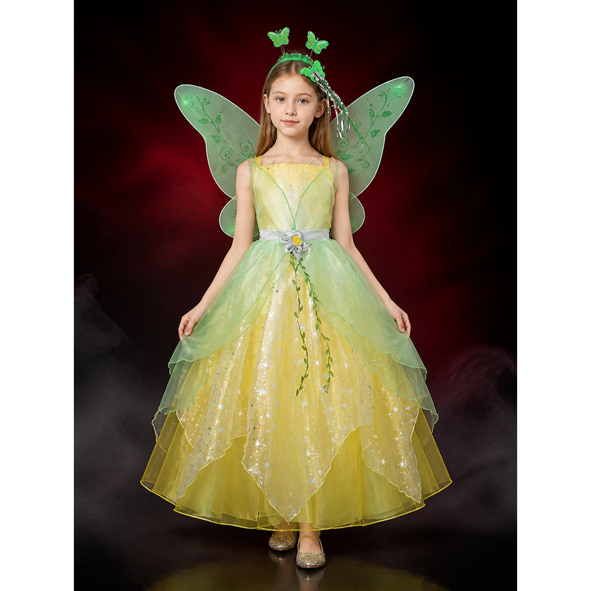 Girls' Fairy Princess Dress, Leaf Print Glitter Tulle Costume, Long Flowing lifestyle