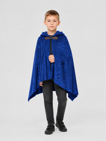 Hooded Cloak Cape with Pointed Hem for Cosplay, Blue