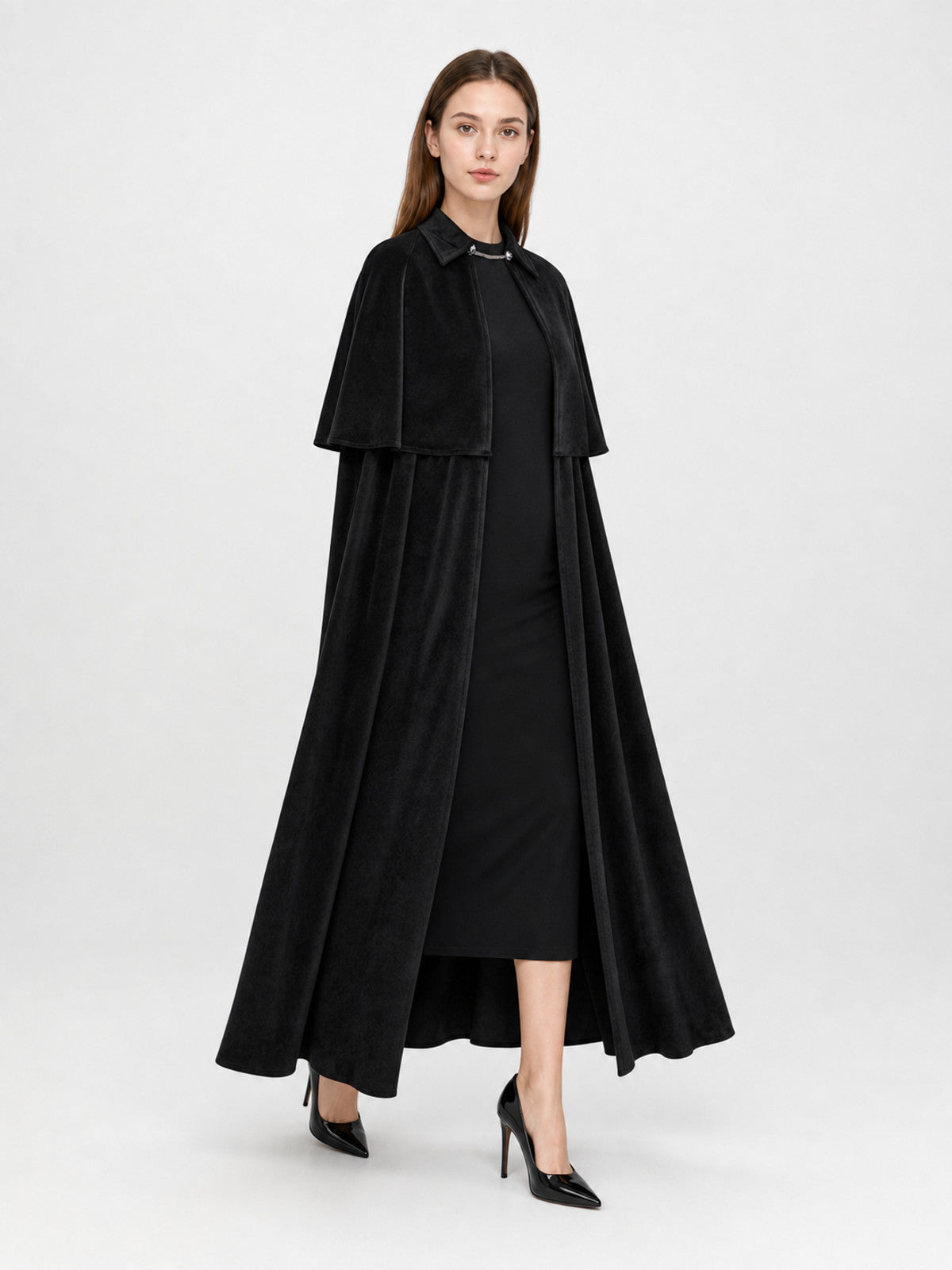 Black Carnival Cloak with High Collar