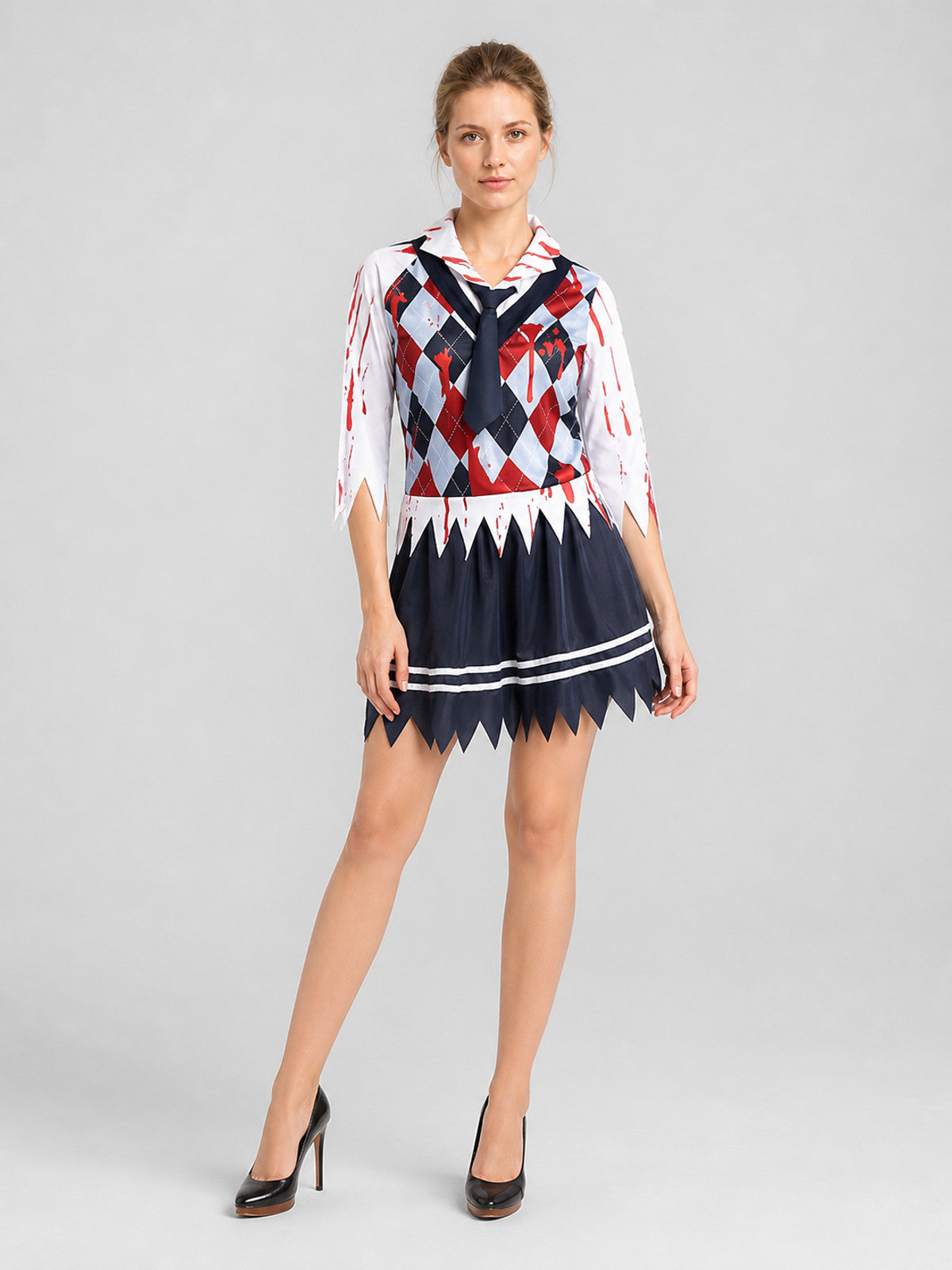 Zombie cosplay costume, school style, stripes Costumes detail