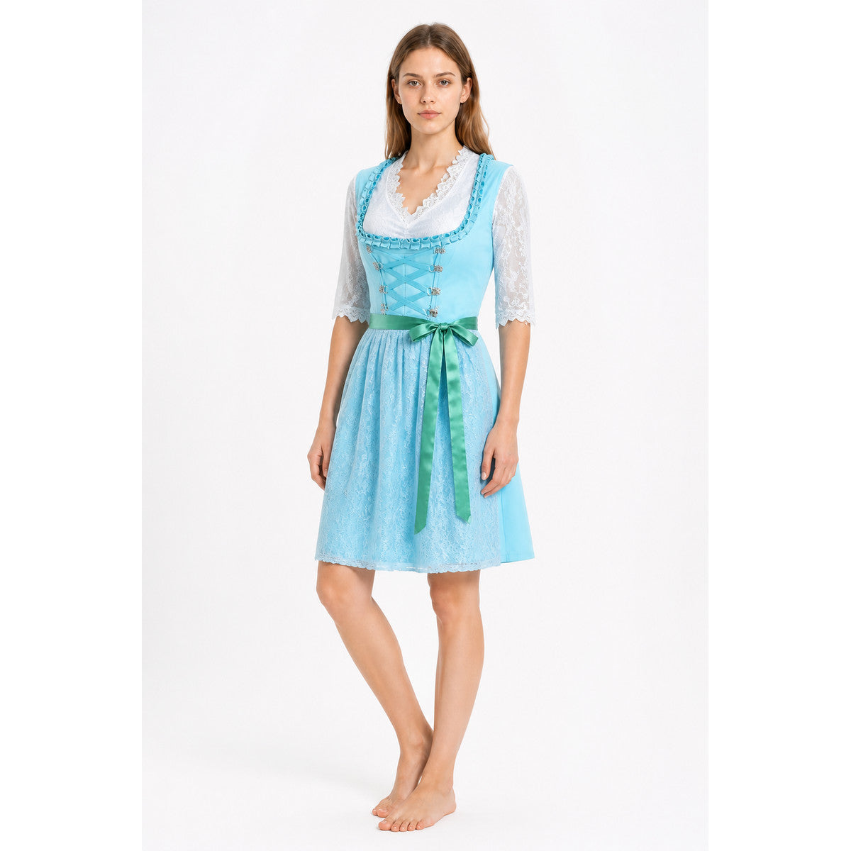 Lace Blouse with Crisscross Ties and Waist Tie for Oktoberfest product detail