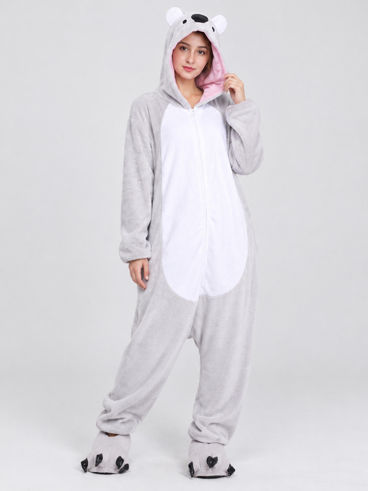 Flannel Hooded Pajama Jumpsuit with Ears