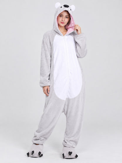 Flannel Hooded Pajama Jumpsuit with Ears