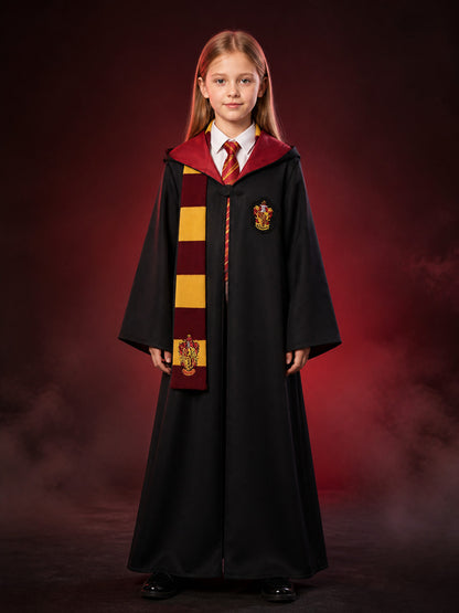 Gryffindor Wizard Costume Set with Hooded Robe, Tie and Scarf