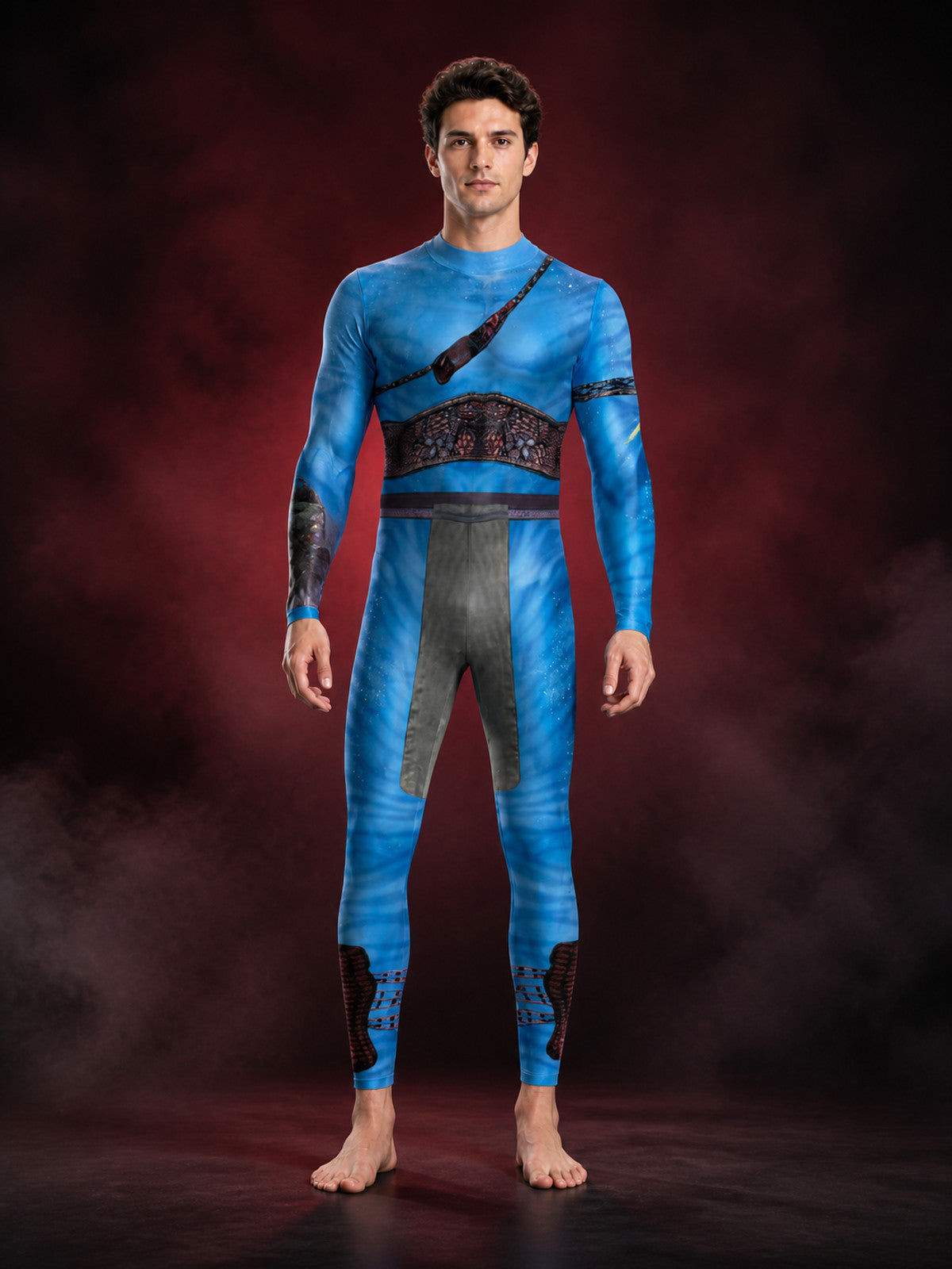 Men's Blue Alien Cosplay Bodysuit, Printed Full-Body Jumpsuit Halloween Costume main product view