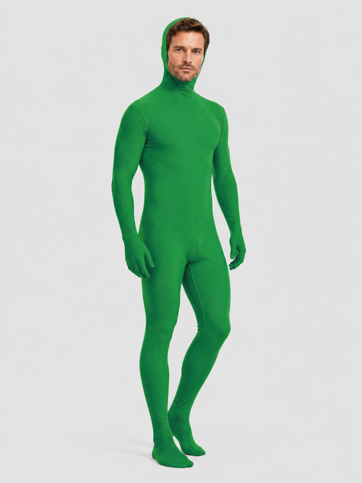 Green Fitted Jumpsuit with Open Face for Adults product detail