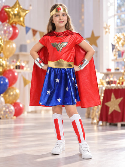 Kids' superhero carnival costume with cape and tiara