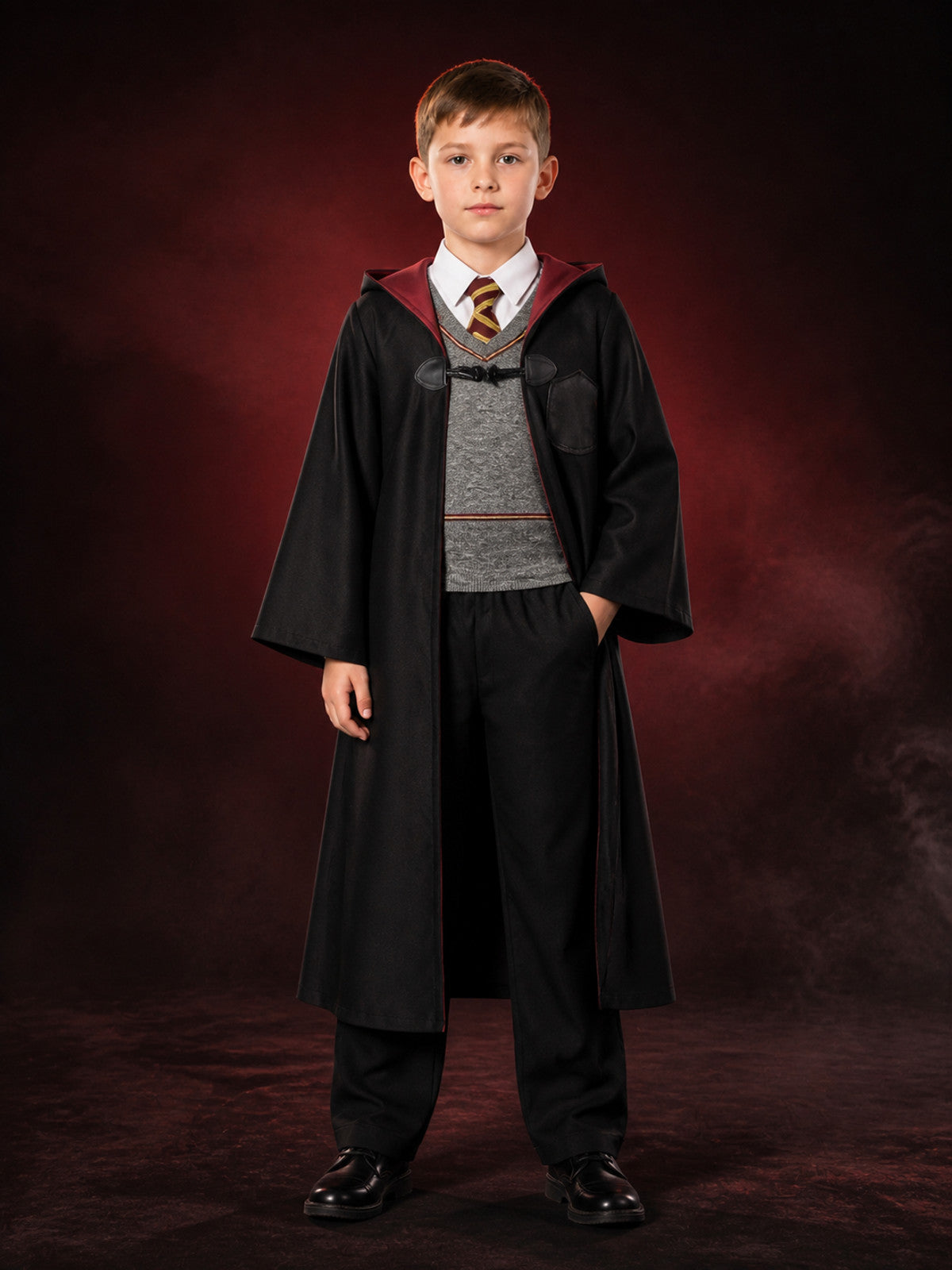 Kids Wizard Costume Set With Hooded Robe, Vest And Pants