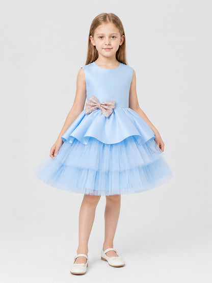 Puffy Blue Princess Dress with a Sparkly Bow