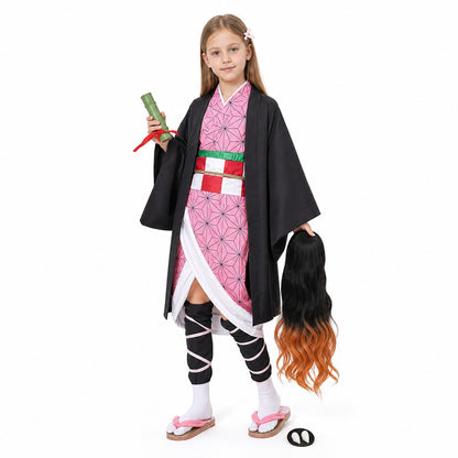 Kamado Nezuko Cosplay Costume with Cape and Wig Costume Capes detail