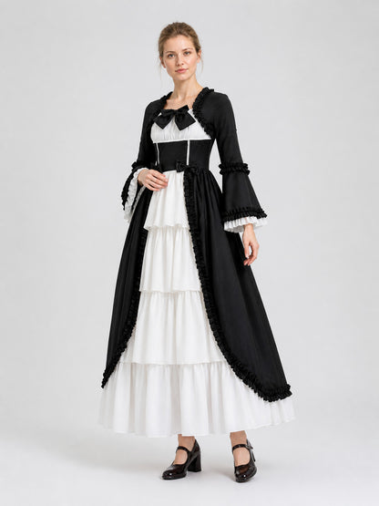 Renaissance-Style Retro Dress, Black and White, with Ruffles Costume Dresses detail