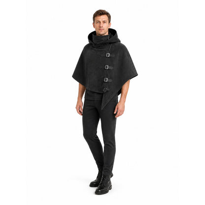 Black Hooded Cape with Buckles for Cosplay Costume Capes detail