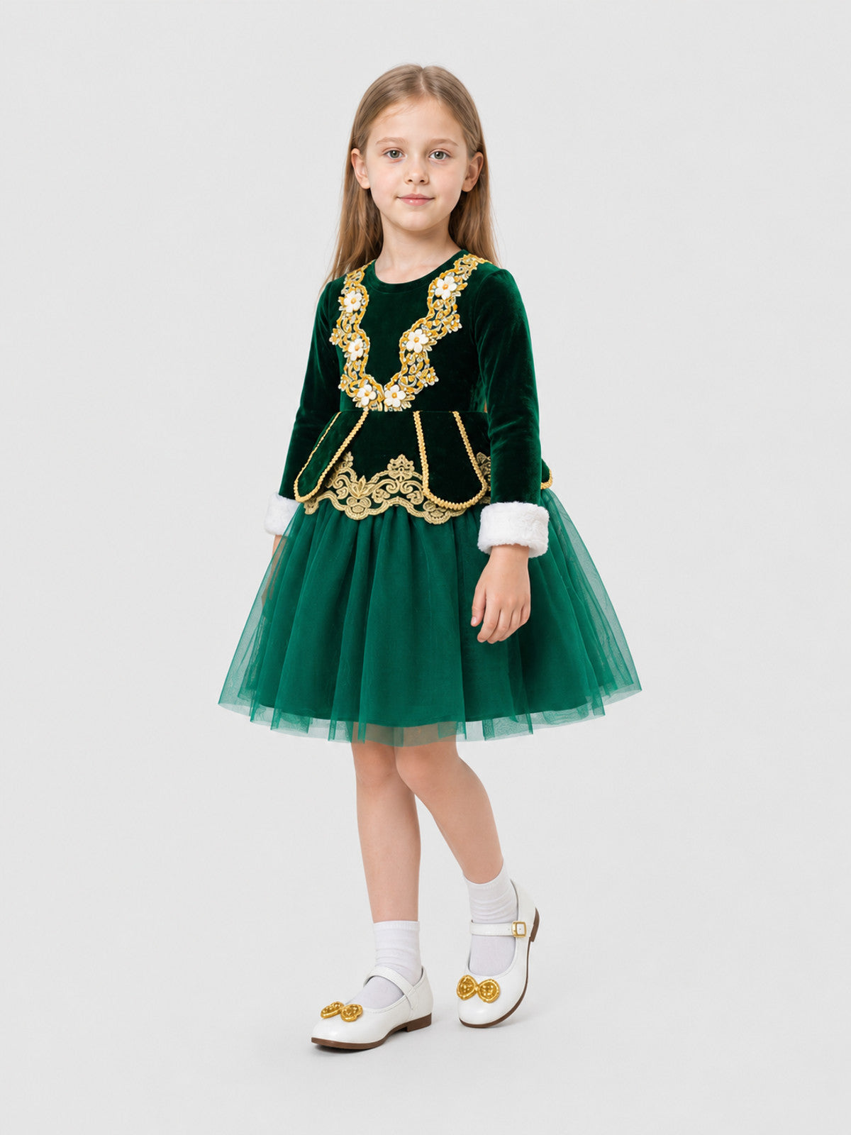 Children’s Christmas Dress with Full Skirt and Embroidery product detail