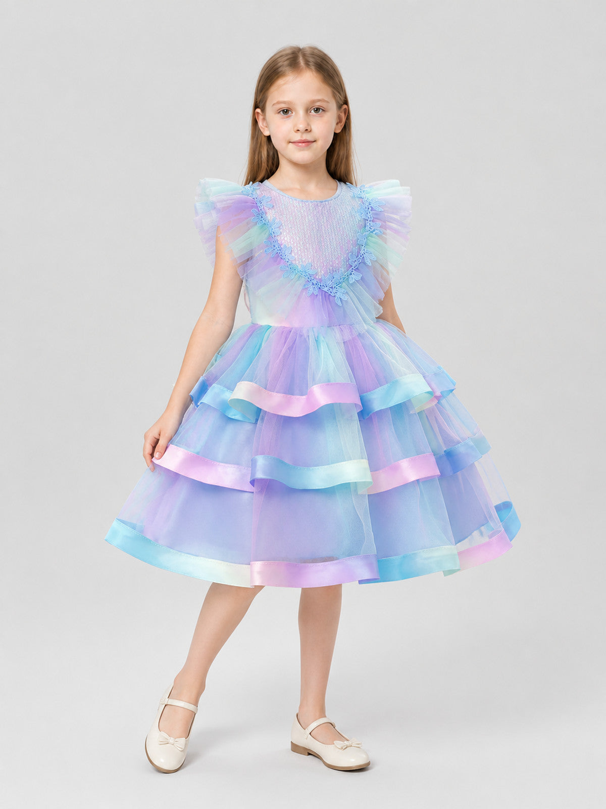 Children's Tulle Tutu Dress with Rainbow Trim Costume Dresses detail