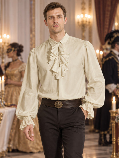 Beige shirt with a jabot and ruffled cuffs
