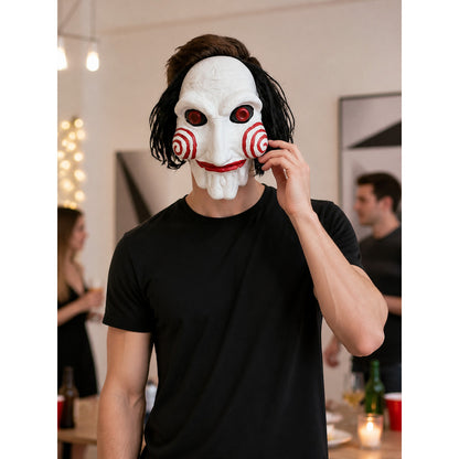 White Carnival Mask with Red Spirals for Halloween lifestyle view