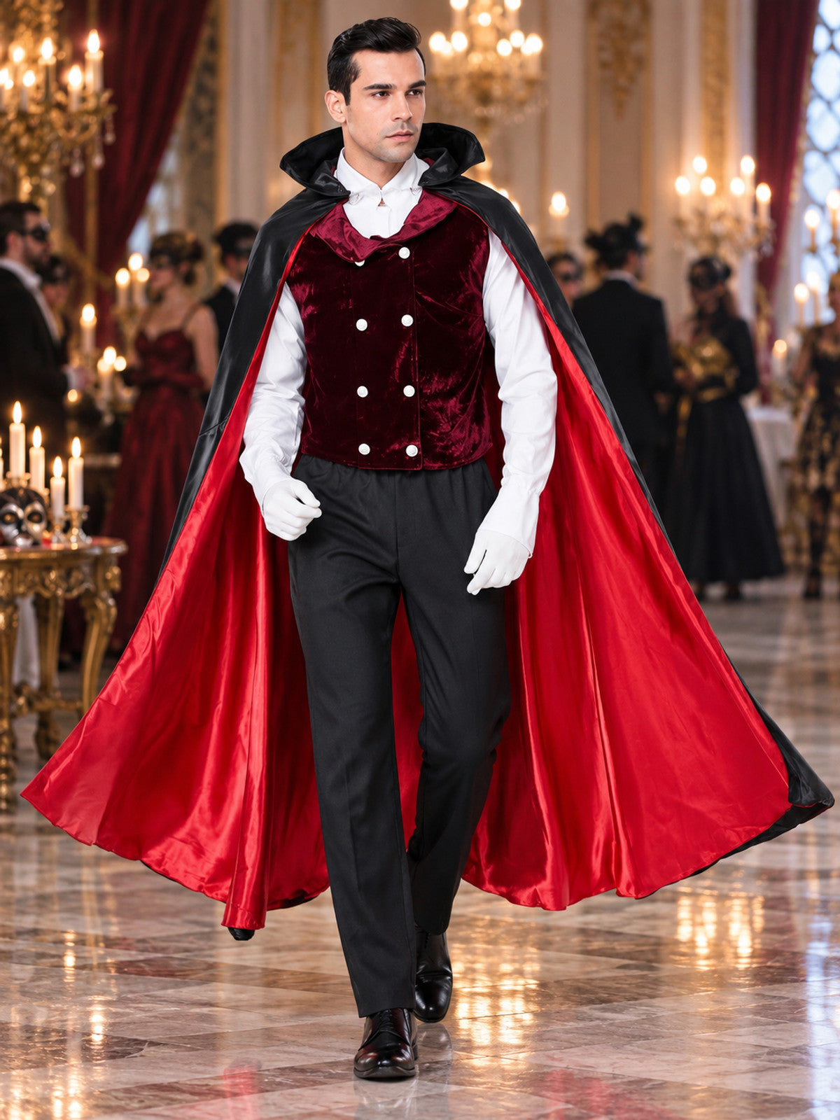 Adult vampire costume with cape and vest