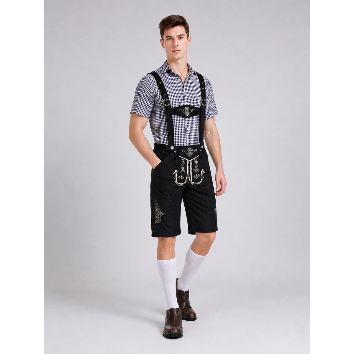 Historical Costume with Suspenders and a Checkered Bib