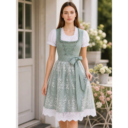 Lace and Lace-Up Dirndl Dress, Green