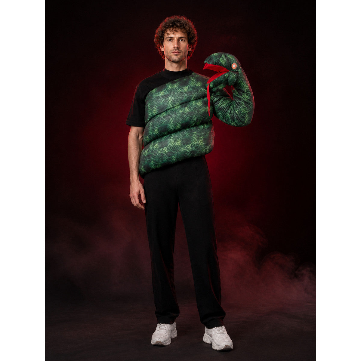 Green Long-Neck Dinosaur Jumpsuit Costume with 3D Head, Halloween Party Outfit main product view