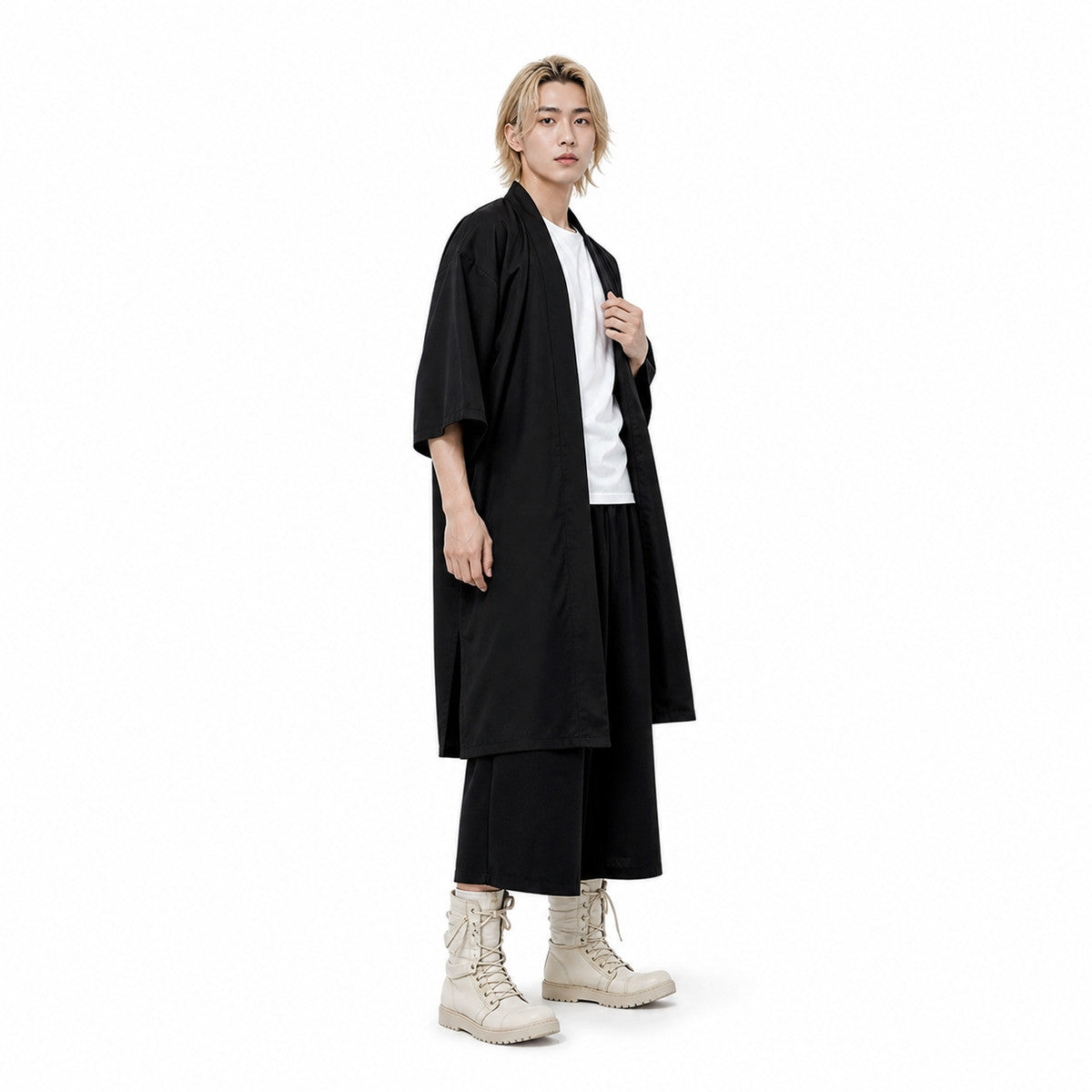 Black Anime Haori with Print and Short Sleeves product detail