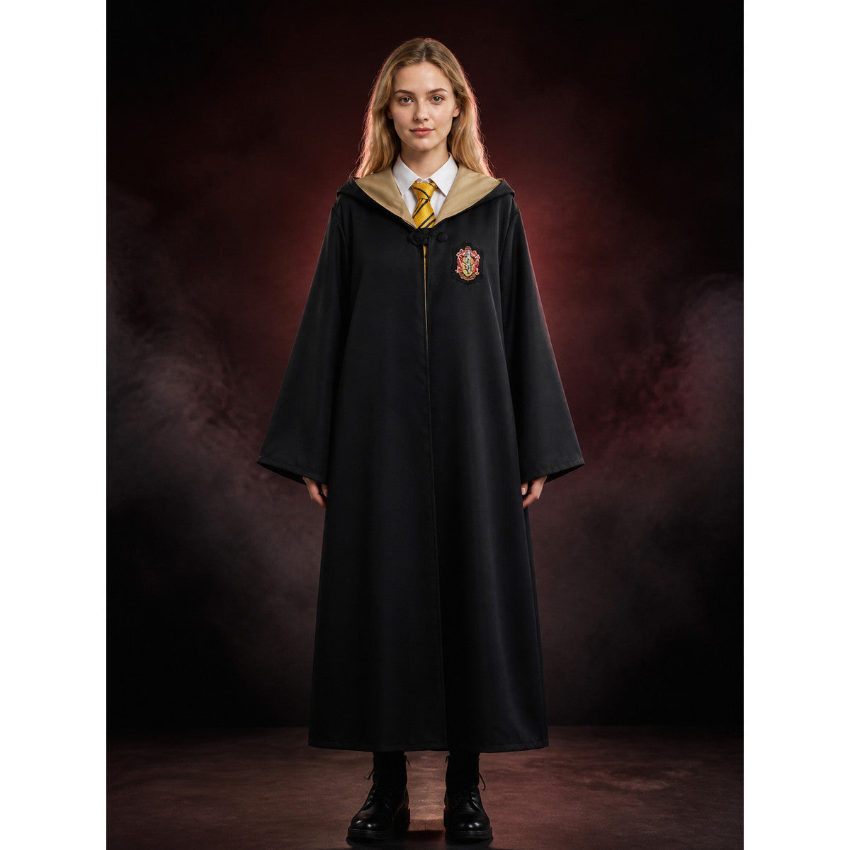 Black Hooded Wizard Robe Costume Set With Striped Tie For Halloween lifestyle