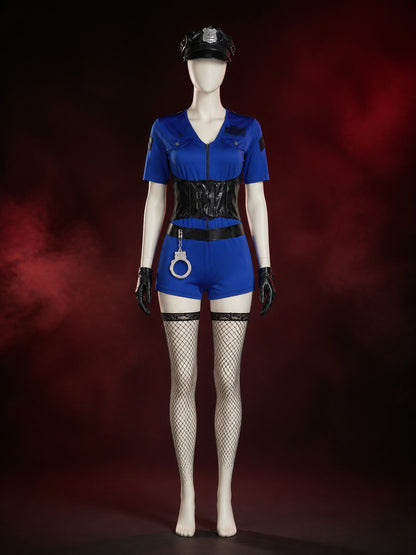 Women's Blue Police Officer Costume Set with Hat, Gloves, Handcuffs, and