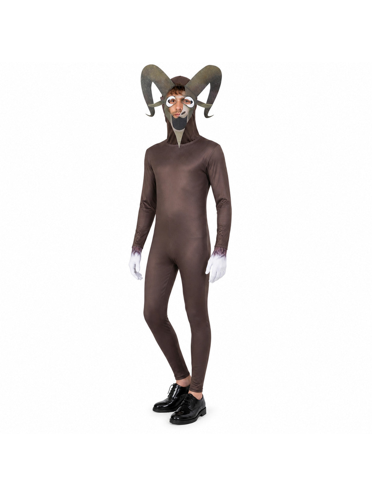 Monster Goat Costume with Horns, Brown Jumpsuit Costumes detail