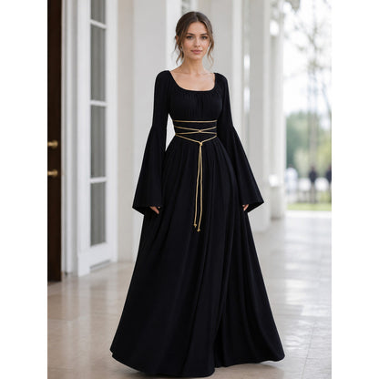 Elegant Floor-Length Dress with a Square Neckline and Flared Sleeves lifestyle view
