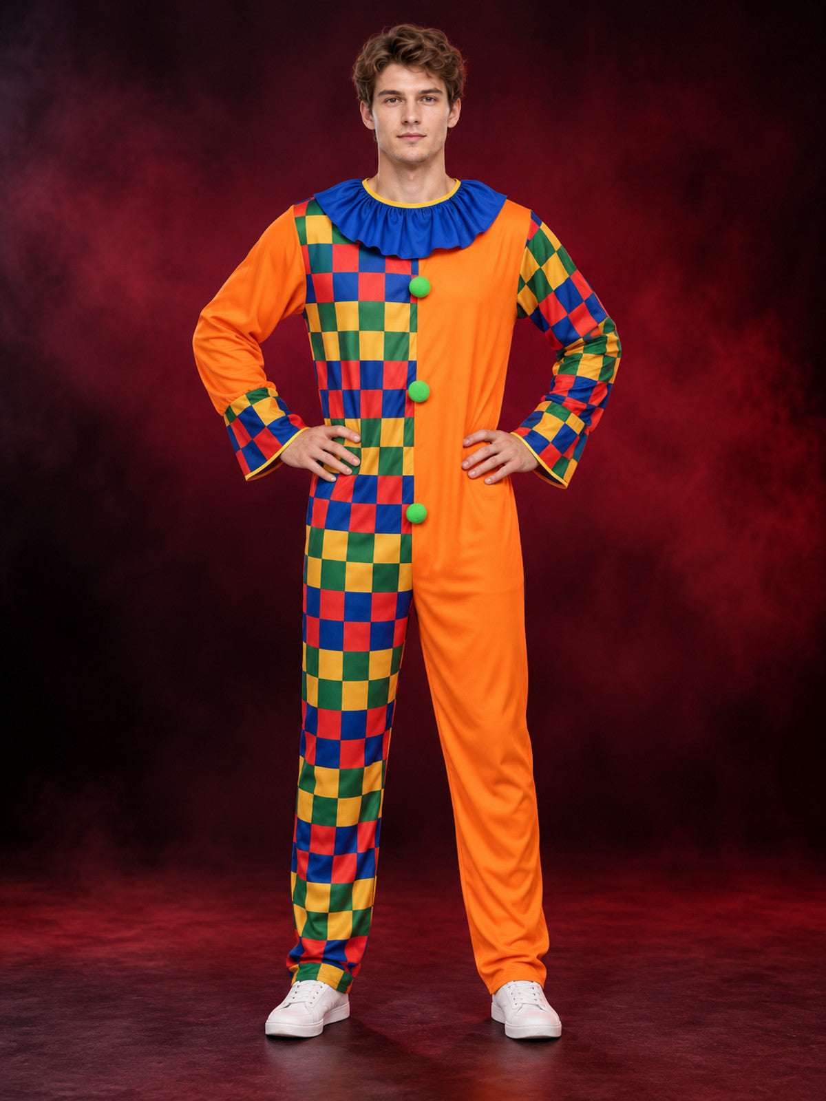 Clown Costume Orange Jumpsuit with Ruffles and Diamonds