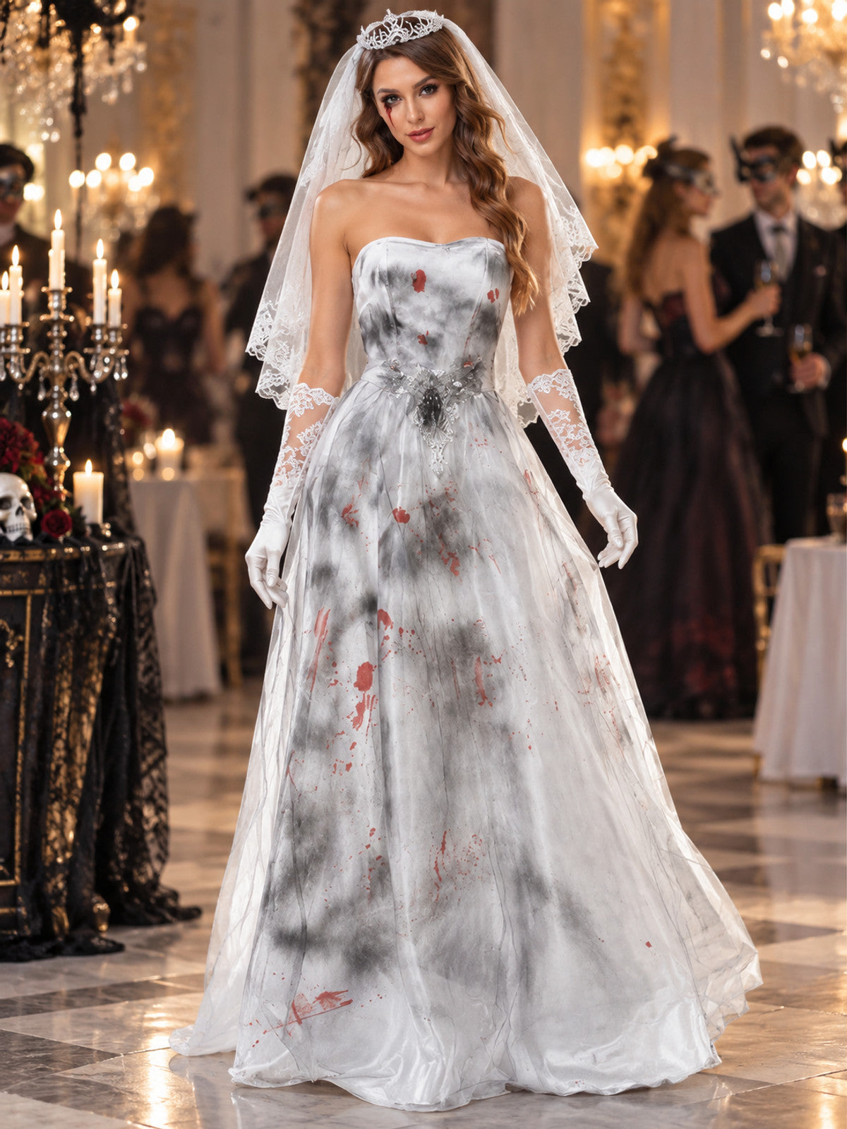 Vampire Bride Costume with Fake Blood
