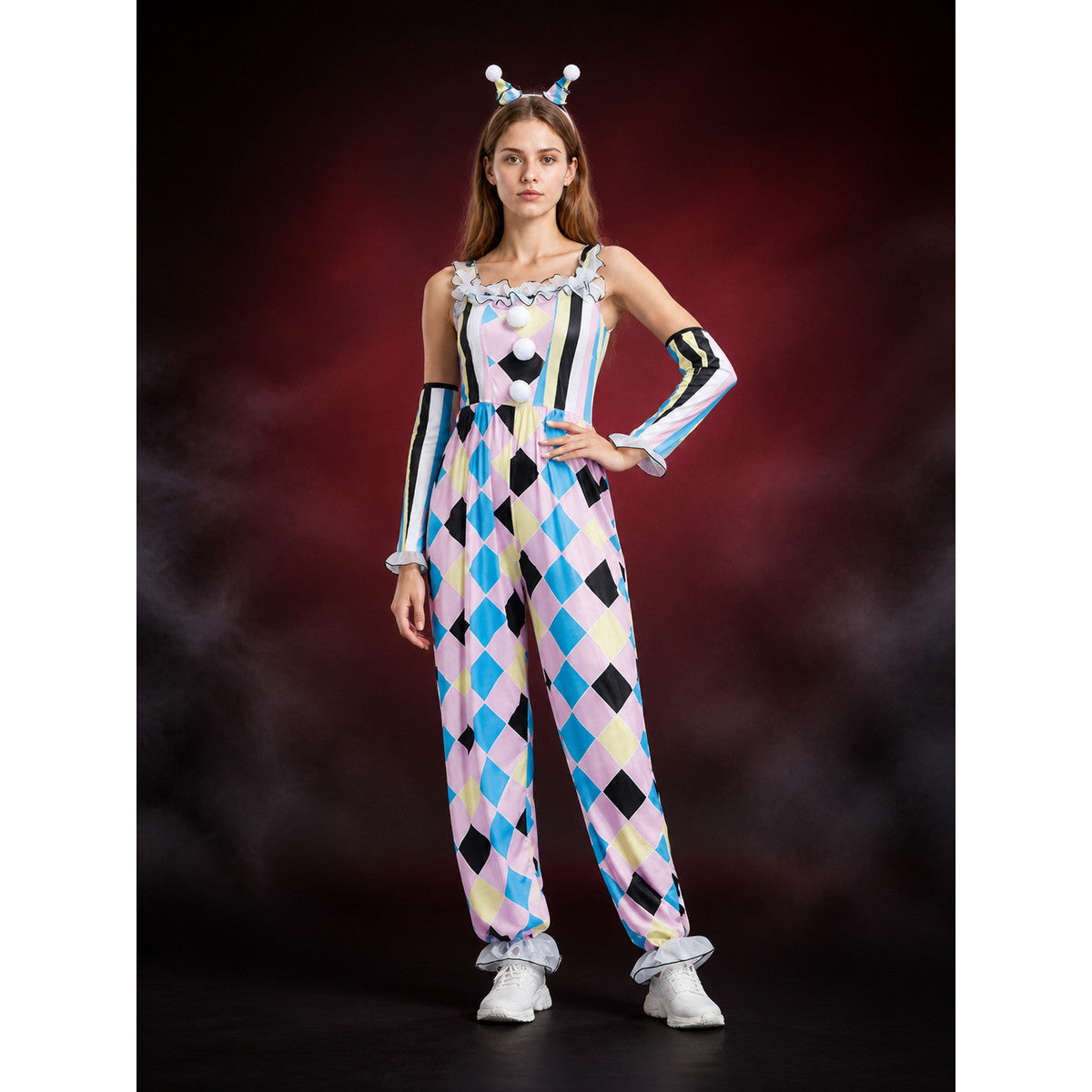 Colorful Diamond Pattern Clown Jumpsuit Costume for Halloween main product view