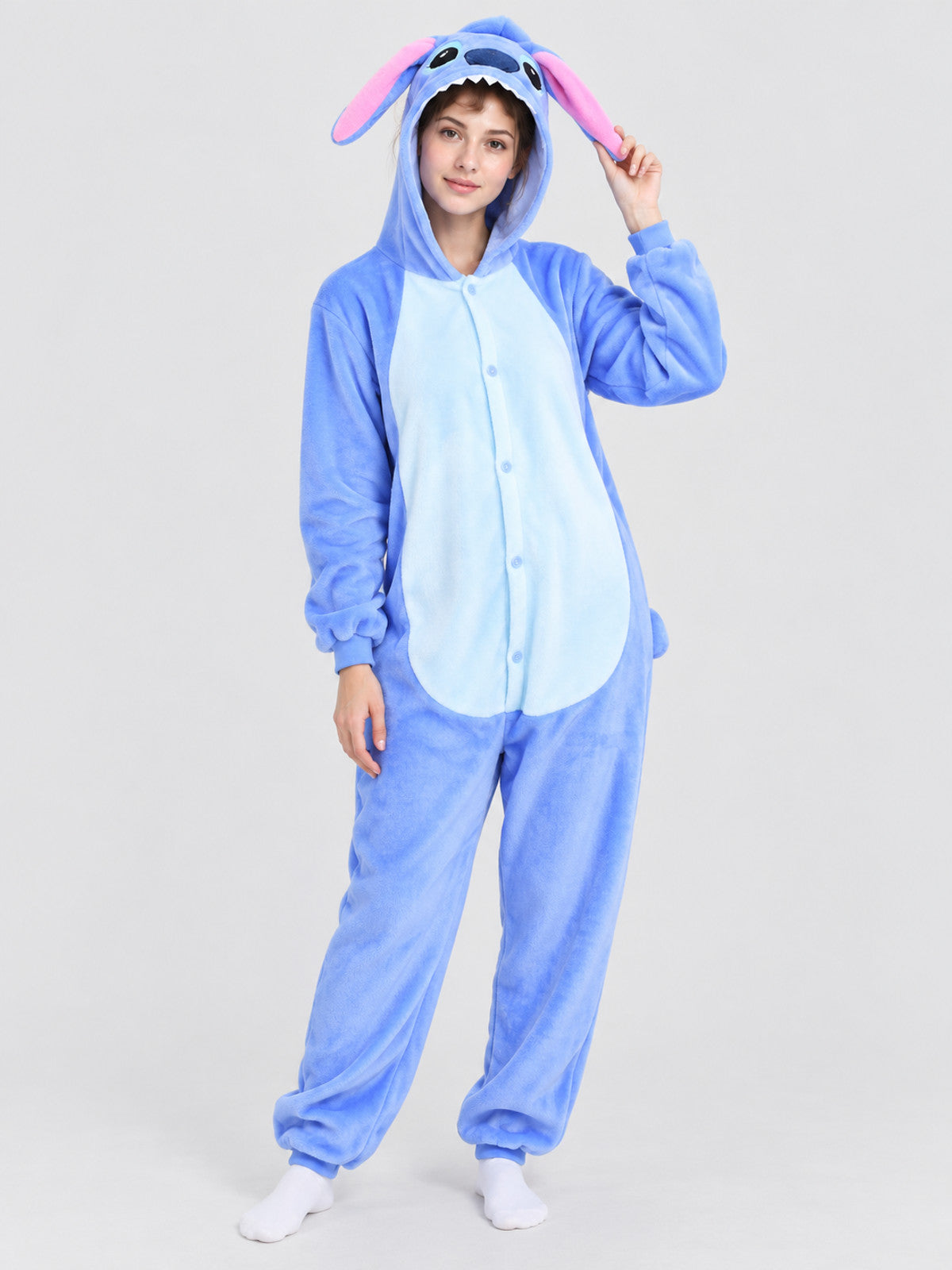 Blue Flannel Hooded Pajama Jumpsuit with Ears