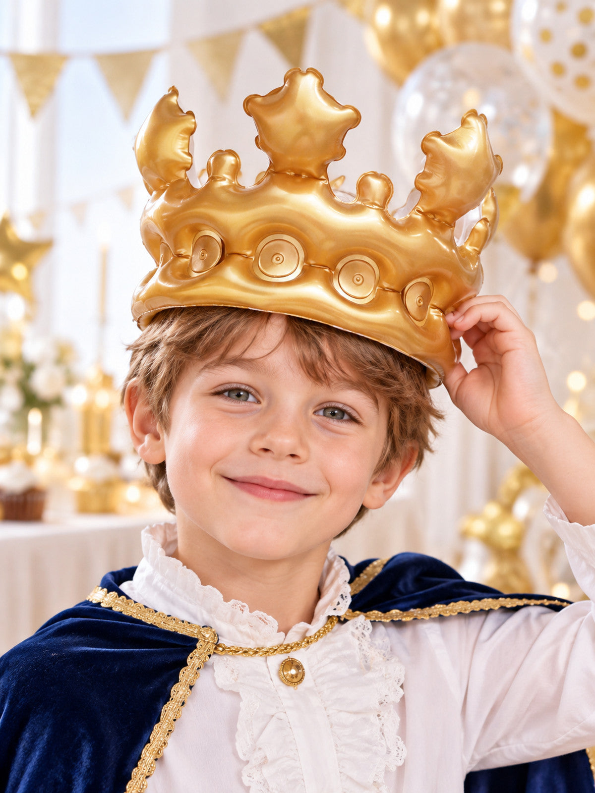 Inflatable Crown Gold Glossy PVC with Tall Points
