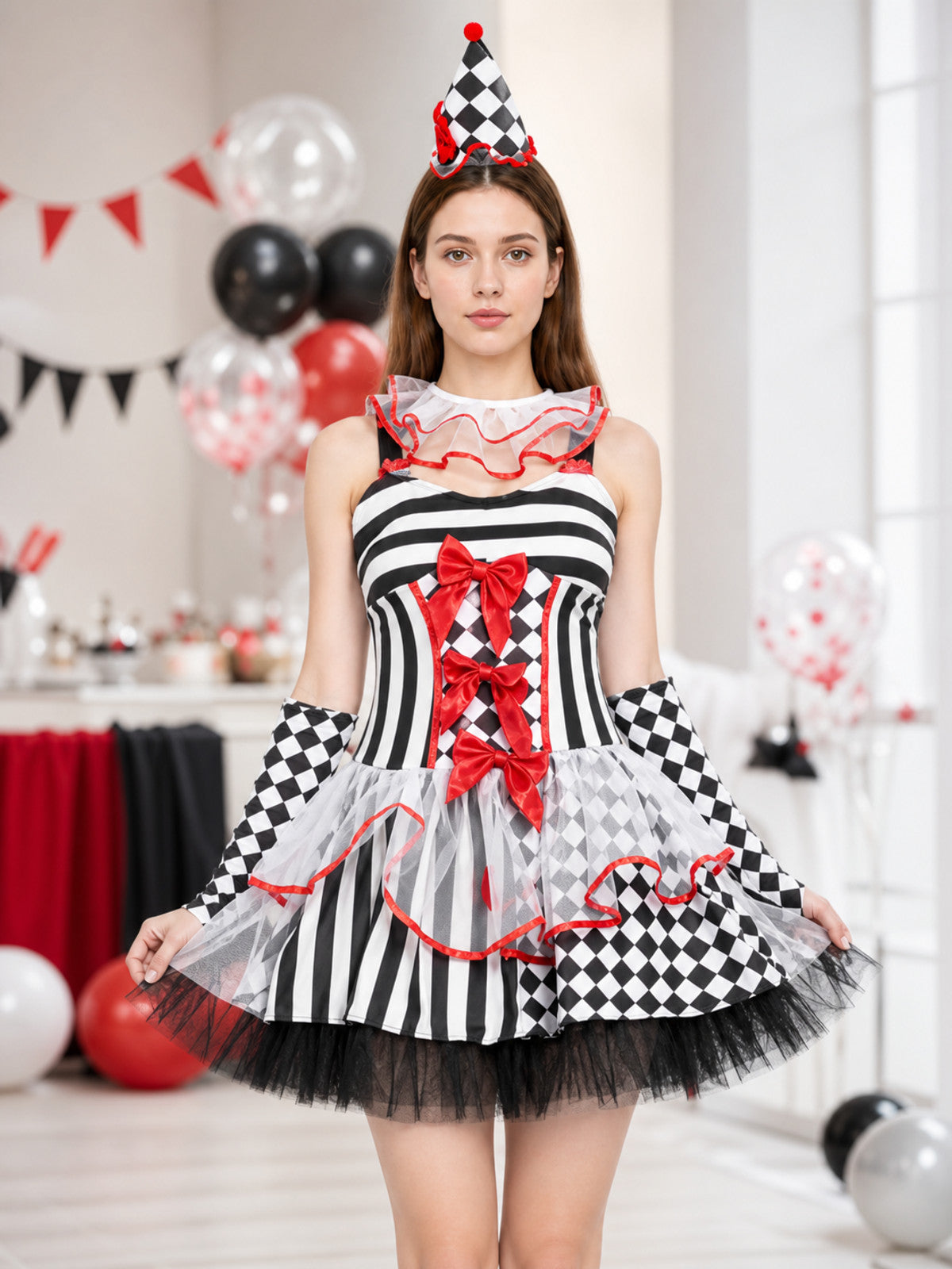 Clown Costume for Performances with Dress and Gloves