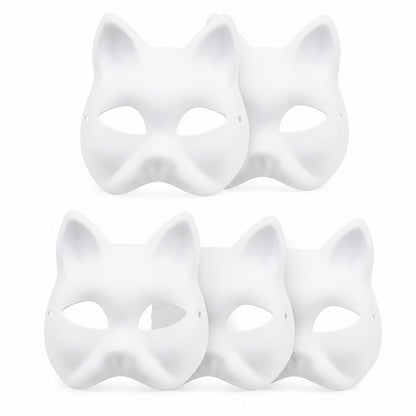 2026 DIY Paintable Plastic Blank White Mask Halloween Cosplay Half Face Mask Cat Fox Animal Costume for Party Decor Craft Prop