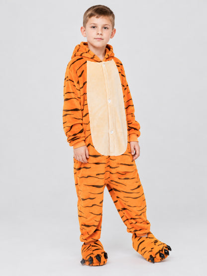 Kids' Hooded Tiger Striped One-Piece Pajama