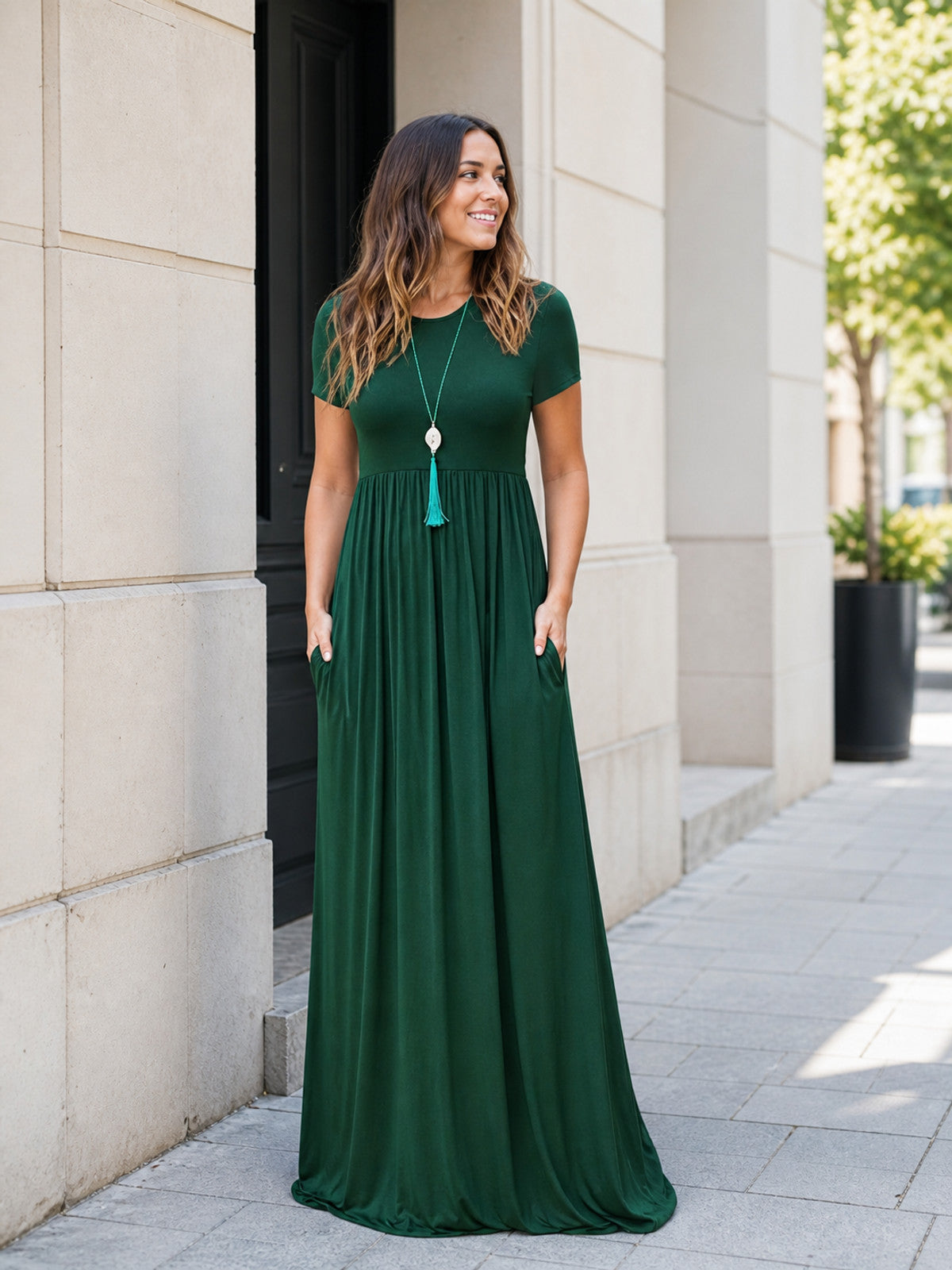 Women's Long Short-Sleeve Dress with Pockets Costume Dresses detail
