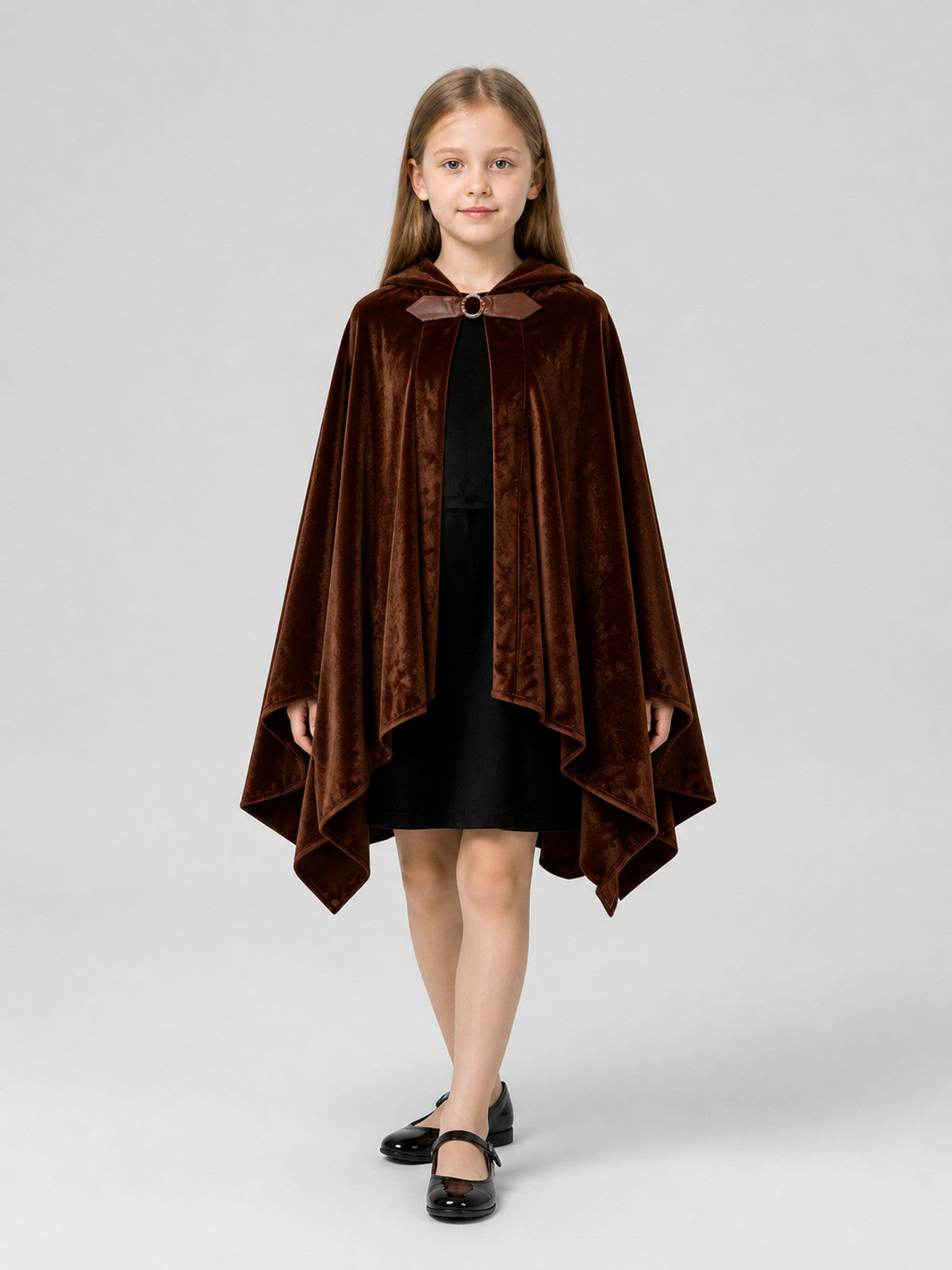 Brown Hooded Cloak Cape with an Asymmetrical Hem Costume Capes detail