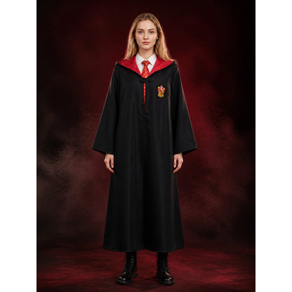 Wizard Hooded Robe Costume Set with House Badge and Striped Tie, Halloween main product view